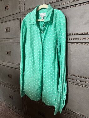 J. Crew Green Linen Polka Dot Button-Down Shirt